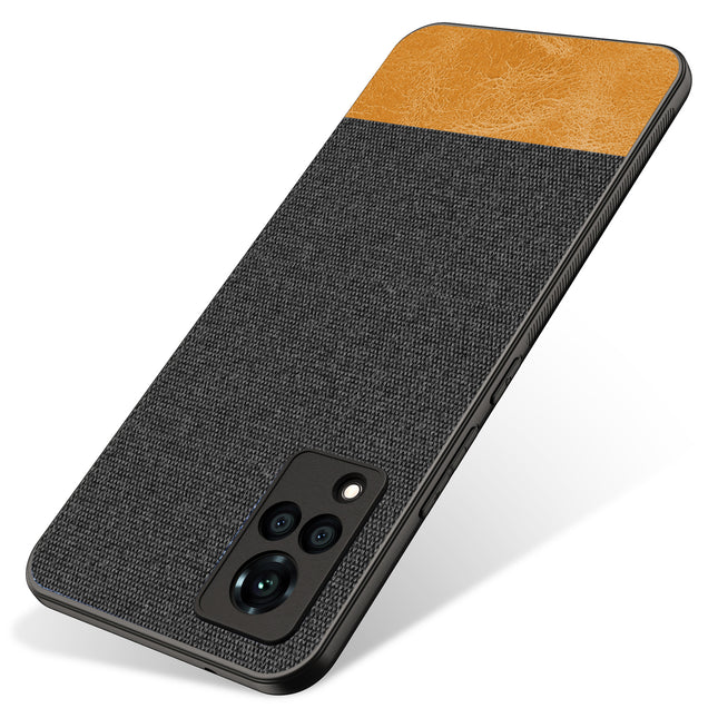 Soft Fabric & Leather Hybrid for Vivo V21  Back Cover, Shockproof Protection Slim Hard Back Case (Black,Brown)