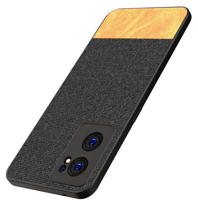Soft Fabric & Leather Hybrid Protective Case Cover for OnePlus Nord CE 2 (5G) (Black ,Brown)