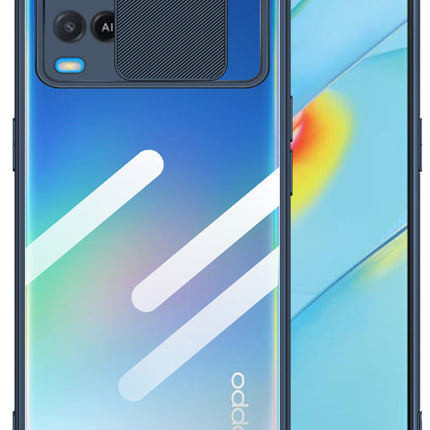 Slider Back Cover for Oppo A54 , [Military Grade Protection] Shockproof Slim Clear Camera Shield Bumper Back Case (Blue)