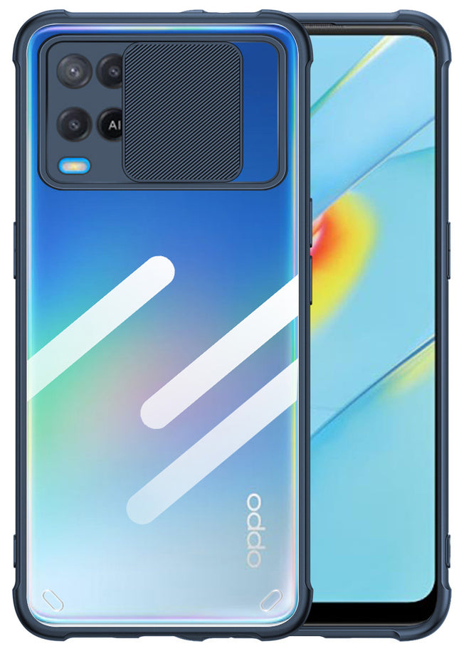 Slider Back Cover for Oppo A54 , [Military Grade Protection] Shockproof Slim Clear Camera Shield Bumper Back Case (Blue)