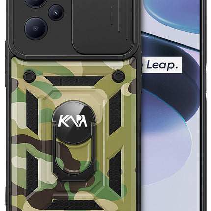 Tank Back Cover for Realme C35 , Inbuilt Ring + Slider Shockproof Lens  Protection Case (Green)