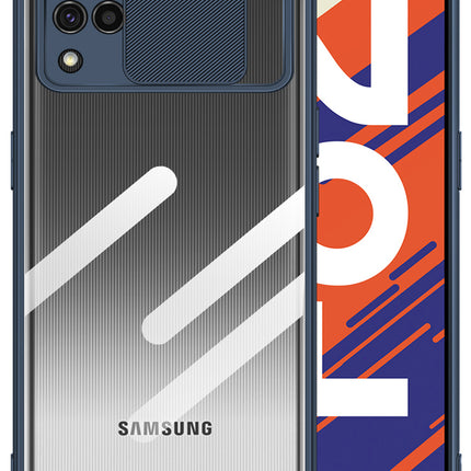 Slider Back Cover for Samsung Galaxy F62 , [Military Grade Protection] Shockproof Slim Clear Camera Shield Bumper Back Case (Blue)