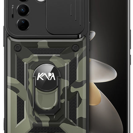 Mobizang Tank Back Cover for Vivo V27 / V27 PRO (5G) | Inbuilt Ring + Slider Shockproof Lens Protection Case (Black)