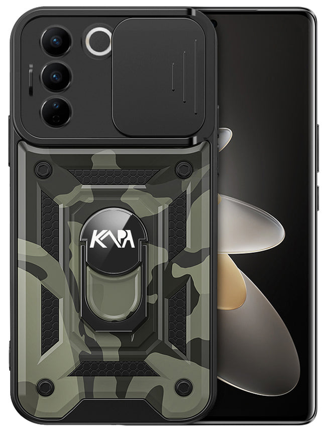 Mobizang Tank Back Cover for Vivo V27 / V27 PRO (5G) | Inbuilt Ring + Slider Shockproof Lens Protection Case (Black)