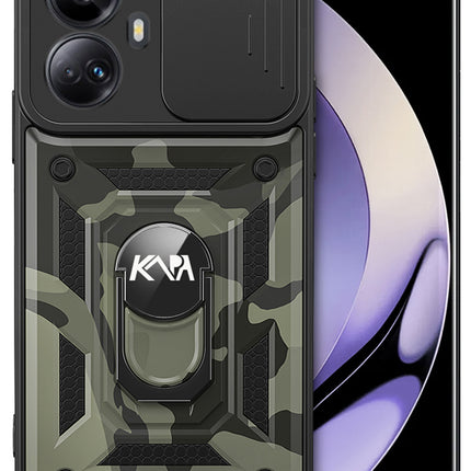 Mobizang Tank Back Cover for Realme 10 pro Plus | Inbuilt Ring + Slider Shockproof Lens Protection Case (Black)