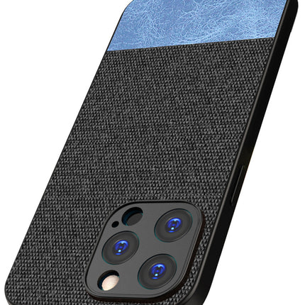 Mobizang Soft Fabric & Leather Hybrid Protective Back Cover for Apple iPhone 15 Pro | Shockproof Slim Hard Anti Slip Back Case (Black::Blue)