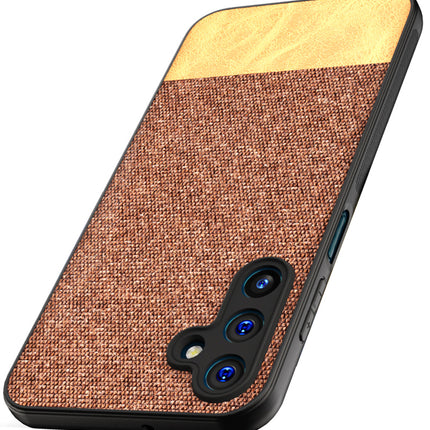 Mobizang Soft Fabric & Leather Hybrid Protective Back Cover for Samsung Galaxy A25 (5G) | Shockproof Slim Hard Anti Slip Back Case (Brown)