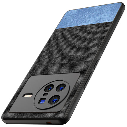 Soft Fabric & Leather Hybrid Protective Back Case Cover for Vivo X80 (Black , Blue)