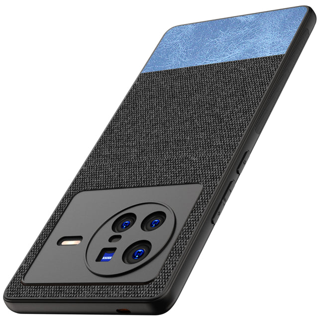 Soft Fabric & Leather Hybrid Protective Back Case Cover for Vivo X80 (Black , Blue)