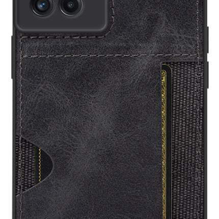 Mobizang Razor Wallet Back Case for OnePlus 10R , Slim Protective PU Leather & Fabric Cover With Inbuilt Card Pocket (Black)