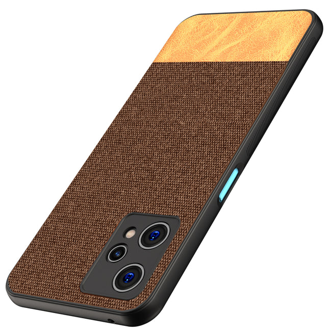 Soft Fabric & Leather Hybrid Protective Case Cover for Realme 9 Pro (Brown)