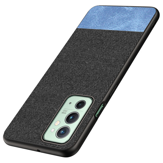 Soft Fabric & Leather Hybrid for OnePlus 9RT  Back Cover, Shockproof Protection Slim Hard Back Case (Black ,Blue)