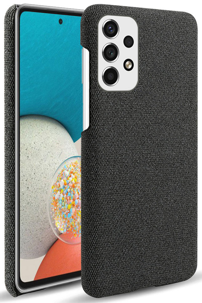 Mobizang Woven Soft Fabric Case for Samsung Galaxy A73 (5G) Back Cover, Shock Protection Slim Hard Anti Slip Back Cover (Black)