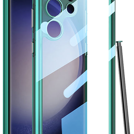 Mobizang Clear Airbag Back Case for Samsung Galaxy S24 Ultra | Transparent Shockproof Slim Hard PC Shell Protective Cover (Green)