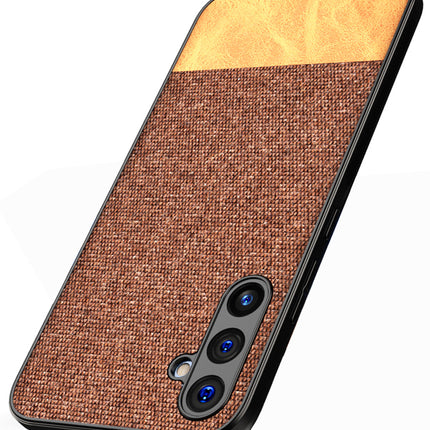 Mobizang Soft Fabric & Leather Hybrid Protective Cover for Samsung Galaxy A34 (5G) | Shockproof Slim Hard Anti Slip Back Case (Brown)