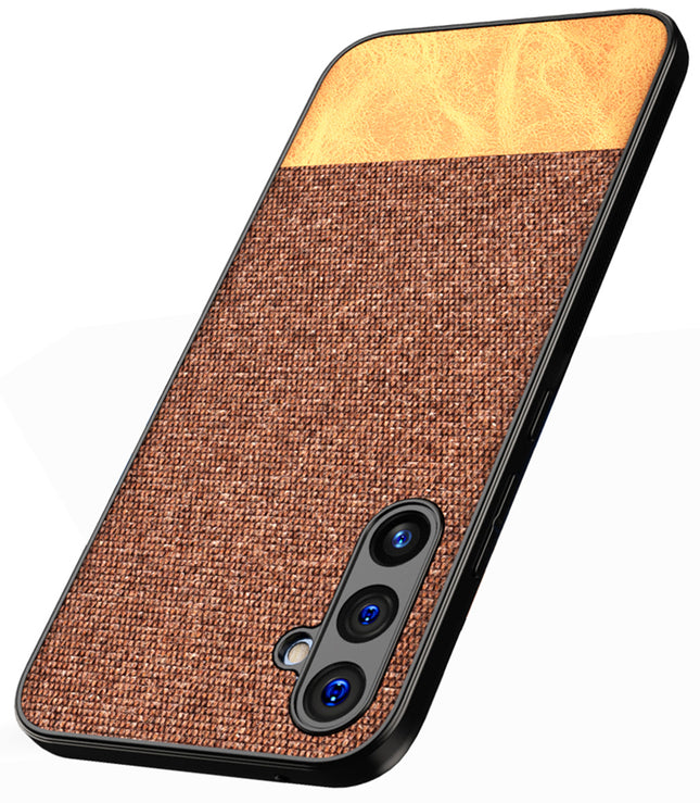 Mobizang Soft Fabric & Leather Hybrid Protective Cover for Samsung Galaxy A34 (5G) | Shockproof Slim Hard Anti Slip Back Case (Brown)