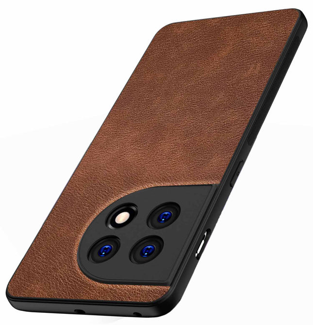 Mobizang Tux Back Case for OnePlus 11 | Slim Leather Shockproof Camera Protection Back Cover (Brown)