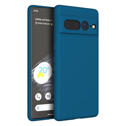 Mobizang Matte Protective Lens Flexible Back Cover for Google Pixel 7 PRO , Slim Silicone with Soft Lining Shockproof Full Body Bumper Case (Blue)