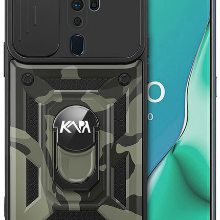 Tank Back Cover for Oppo A9 (2020) , Inbuilt Ring & Slider [Military Grade Protection] Shockproof Lens Protection Case (Black)