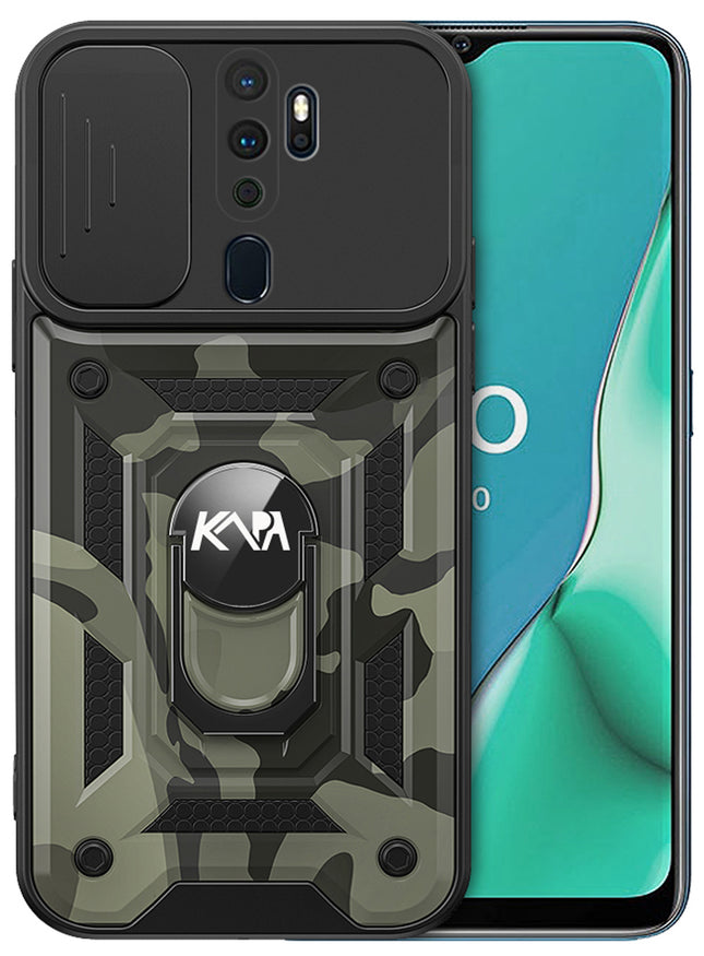 Tank Back Cover for Oppo A9 (2020) , Inbuilt Ring & Slider [Military Grade Protection] Shockproof Lens Protection Case (Black)