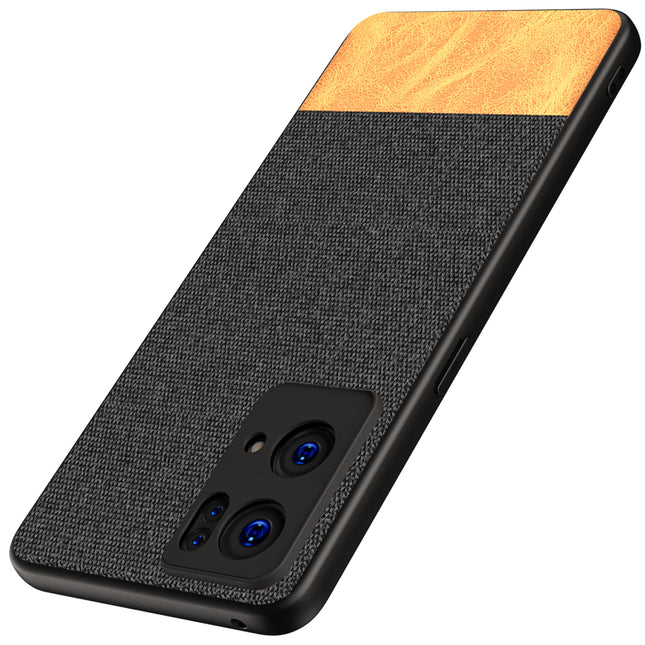 Soft Fabric & Leather Hybrid for Oppo Reno 7 Pro (5G) Back Cover, Shockproof Protection Slim Hard Back Case (Black ,Brown)