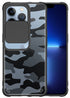 Camo Slider Back Cover for Apple iPhone 13 Pro , [Military Grade Protection] Shockproof Slim Clear Camera Shield Bumper Back Case (Black)