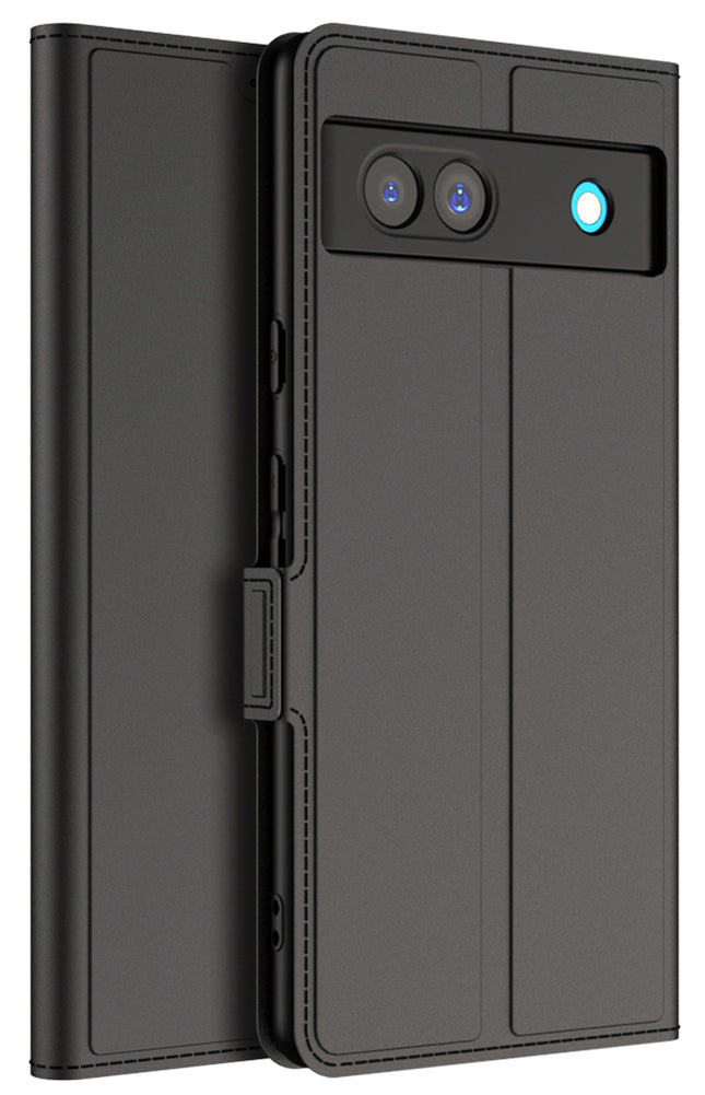 Mobizang Noble Slim Magnetic Leather Flip Case Cover for Google Pixel 7A | Card Holder Stand Leather Flip Wallet Case (Black)