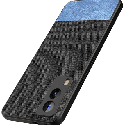 Soft Fabric & Leather Hybrid Protective Case Cover for Vivo V21E (5G) (Black,Blue)