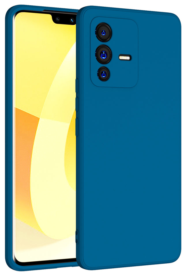 Matte Lens Protective Back Cover for Vivo V23 , Slim Silicone with Soft Lining Shockproof Flexible Full Body Bumper Case (Blue)