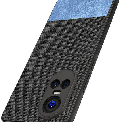 KAPA Soft Fabric & Leather Hybrid Protective Back Cover for Oppo Reno 10 / Reno 10 PRO (5G) | Shockproof Slim Hard Anti Slip Back Case (Black , Blue)