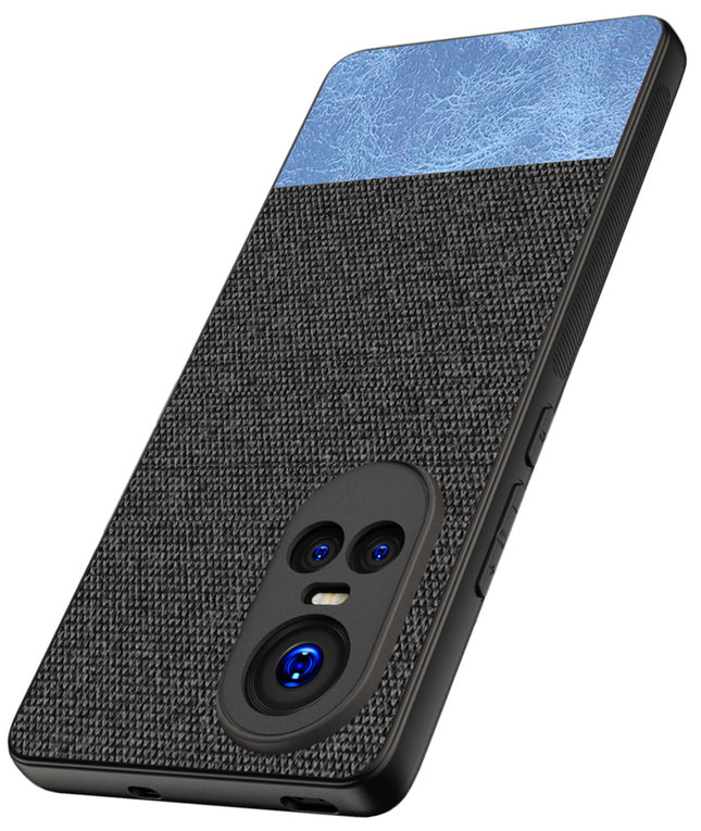 KAPA Soft Fabric & Leather Hybrid Protective Back Cover for Oppo Reno 10 / Reno 10 PRO (5G) | Shockproof Slim Hard Anti Slip Back Case (Black , Blue)