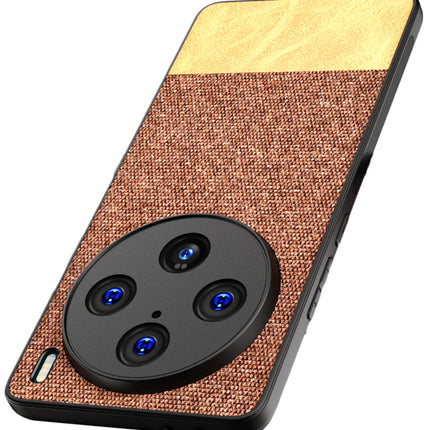 Mobizang Soft Fabric & Leather Hybrid Protective Back Cover for Vivo X100 Pro | Shockproof Slim Hard Anti Slip Back Case (Brown)