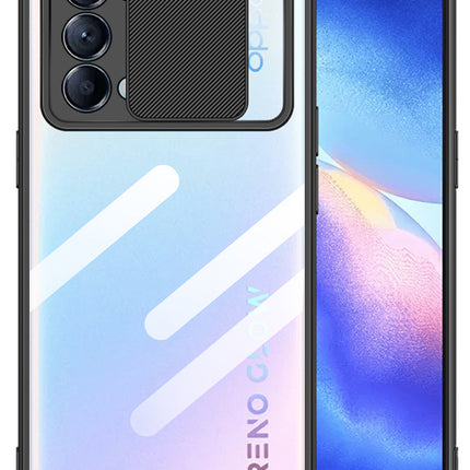 Slider Back Cover for Oppo Reno 5 PRO , [Military Grade Protection] Shockproof Slim Clear Camera Shield Bumper Back Case (Black)