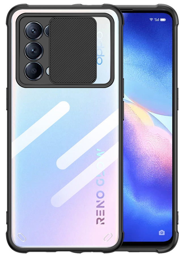 Slider Back Cover for Oppo Reno 5 PRO , [Military Grade Protection] Shockproof Slim Clear Camera Shield Bumper Back Case (Black)
