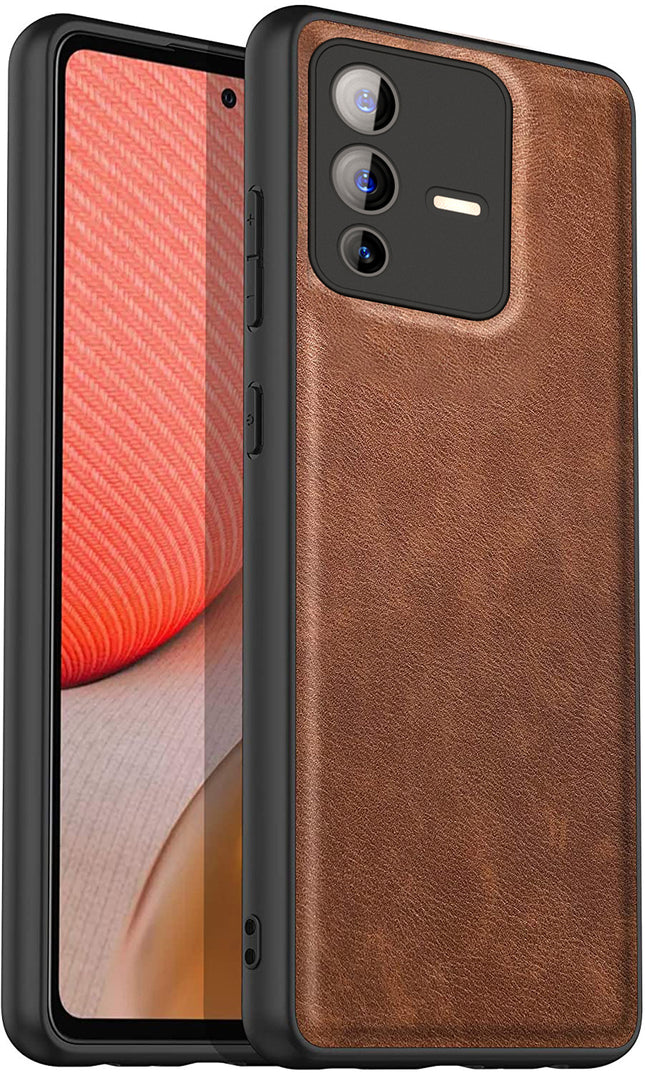 Tux Back Case for Vivo V23 Pro, Slim Leather Case with Soft Edge Shockproof Back Cover (Brown)