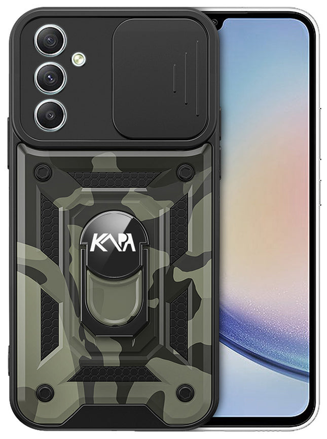 Mobizang Tank Back Cover for Samsung Galaxy A54 (5G) | Inbuilt Ring + Slider Shockproof Lens Protection Case (Black)