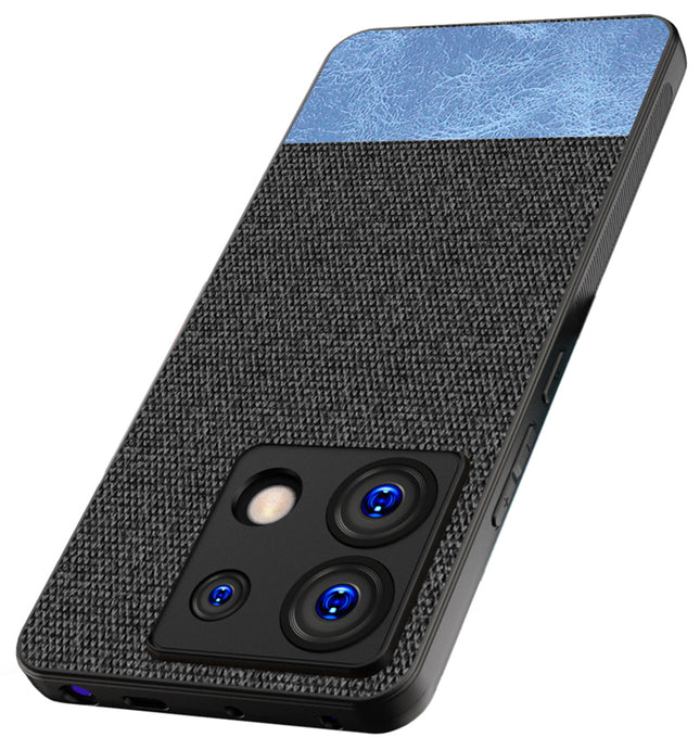 Mobizang Soft Fabric & Leather Hybrid Protective Back Cover for Redmi Note 13 PRO | Shockproof Slim Hard Anti Slip Back Case (Black , Blue)