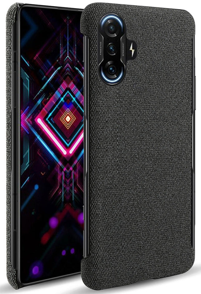 Woven Soft Fabric Case for Poco F3 GT Back Cover, Shock Protection Slim Hard Anti Slip Back Cover (Black)