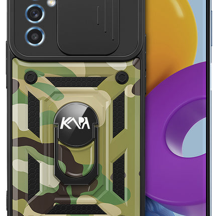 Tank Back Cover for Samsung Galaxy M52 (5G), Inbuilt Ring + Slider Shockproof Lens Protection Case (Green)