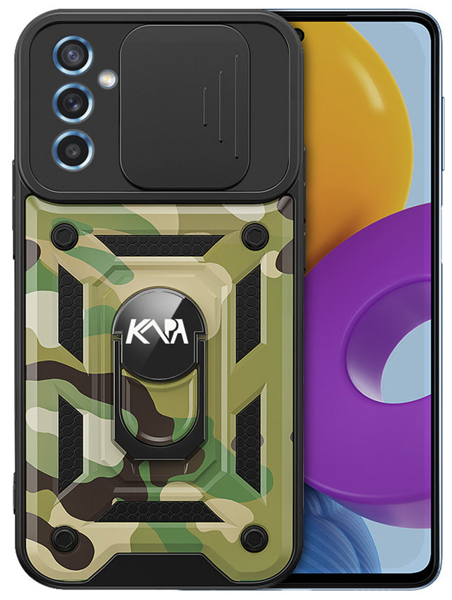 Tank Back Cover for Samsung Galaxy M52 (5G), Inbuilt Ring + Slider Shockproof Lens Protection Case (Green)