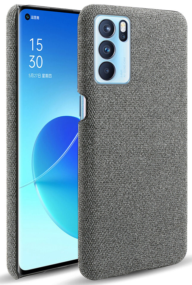 Woven Soft Fabric Case for Oppo Reno 6 Pro Back Cover, Shock Protection Slim Hard Anti Slip Back Cover (Grey)