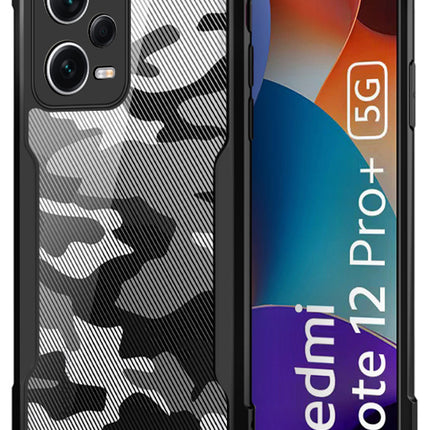 Mobizang Beetle Camouflage for Redmi Note 12 Pro Plus Back Case| [Military Grade Protection] Shock Proof Slim Hybrid Bumper Cover (Black)
