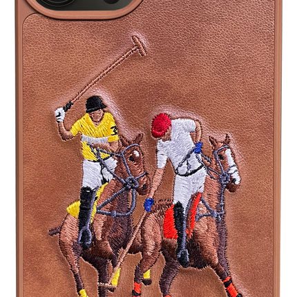 Santa Barbara Polo Jockey Series Luxury Leather Back Case Cover for Apple iPhone 13 Pro Max (6.7), Brown