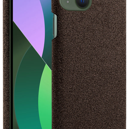 Mobizang Woven Soft Fabric Case for Apple iPhone 14 Back Cover, Shock Protection Slim Hard Anti Slip Back Cover (Brown)