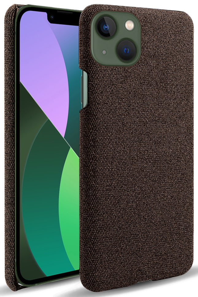 Mobizang Woven Soft Fabric Case for Apple iPhone 14 Back Cover, Shock Protection Slim Hard Anti Slip Back Cover (Brown)