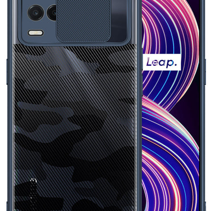 Camo Slider Back Cover for Realme 8 (5G) , [Military Grade Protection] Shockproof Slim Clear Camera Shield Bumper Back Case (Blue)