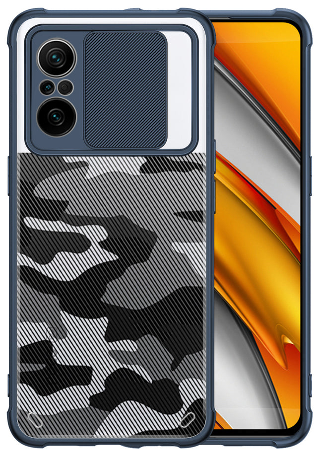 Camo Slider Back Cover for Xiaomi Mi 11X / MI 11X PRO , [Military Grade Protection] Shockproof Slim Clear Camera Shield Bumper Back Case (Blue)