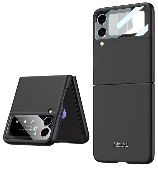 Mobizang Ultra Thin Back Case for Samsung Galaxy Z Flip4, Inbuilt Glass Window Back Cover, Black