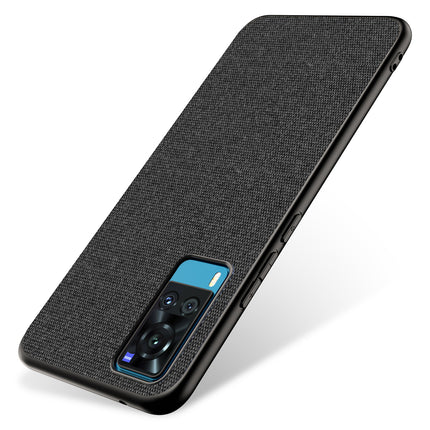 Soft Fabric Hybrid for Vivo X60 Back Cover, Shockproof Protection Slim Hard Back Case (Black)