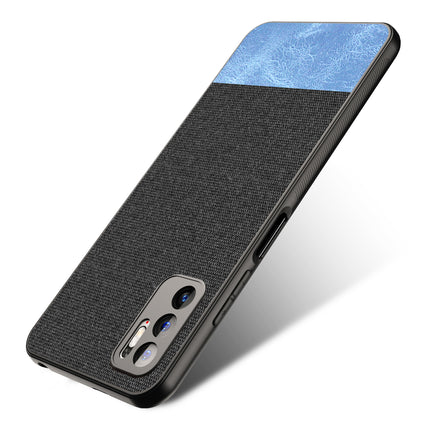 Soft Fabric & Leather Hybrid for Poco M3 Pro Back Cover, Shockproof Protection Slim Hard Back Case (Black, Blue)